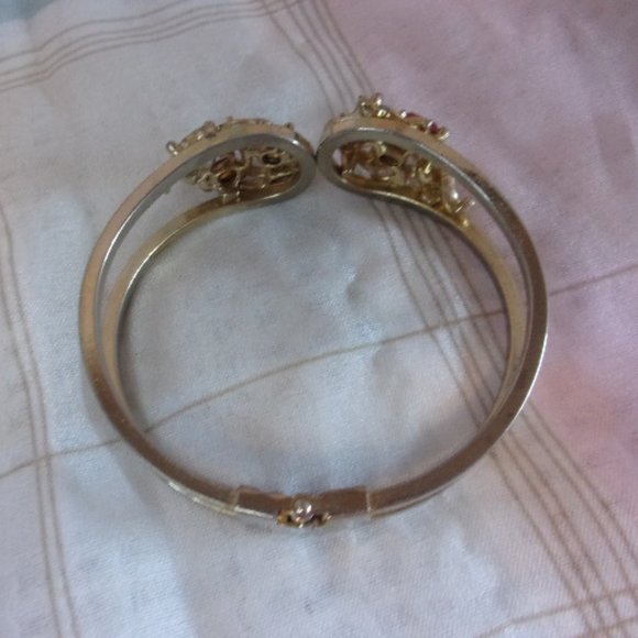 Multi Color Rhinestone Gold Tone Clamp Bracelet - Picture 9 of 12